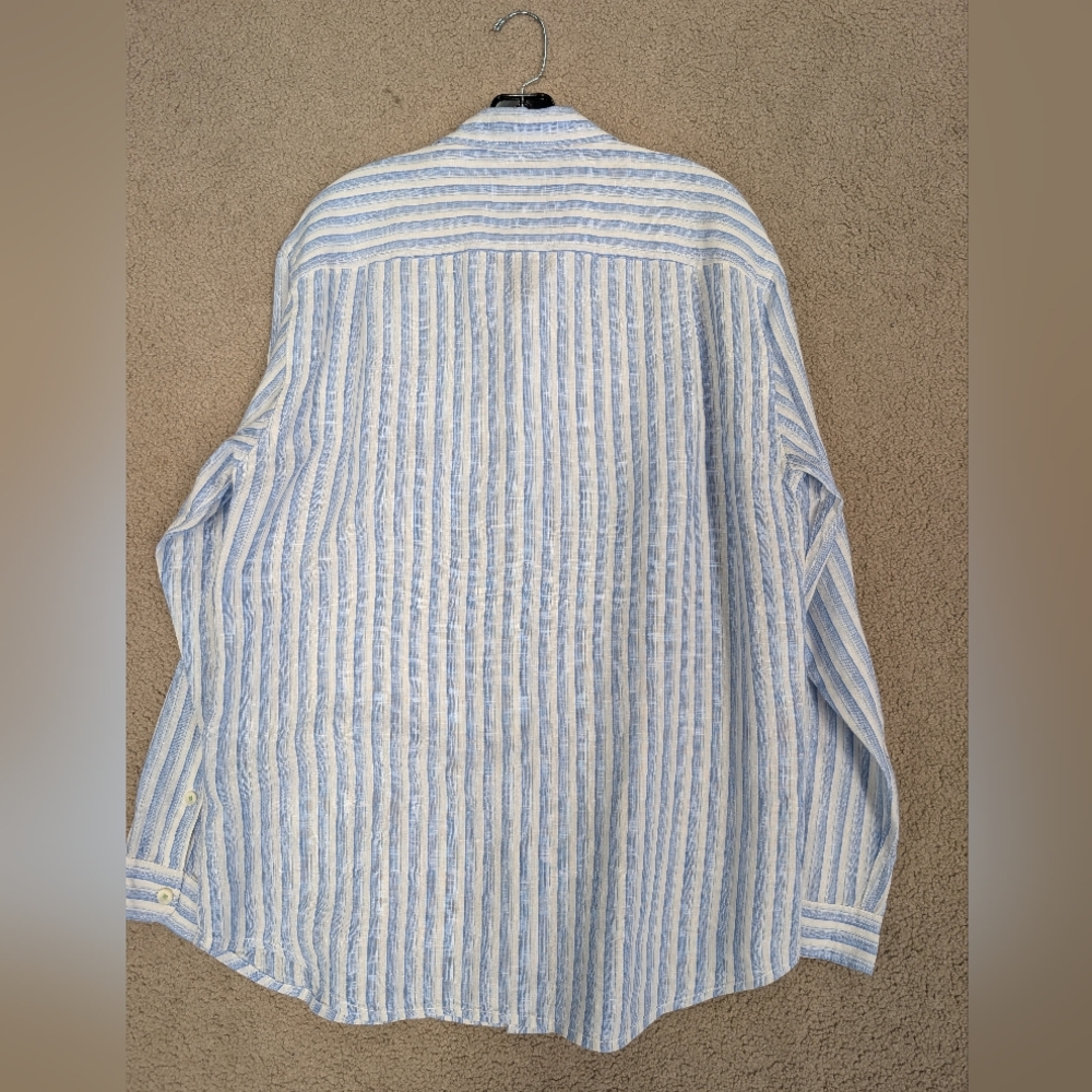 Tommy Bahama Blue Striped Men's Linen Shirt. Size Large (New With Tags) - Picture 2 of 5